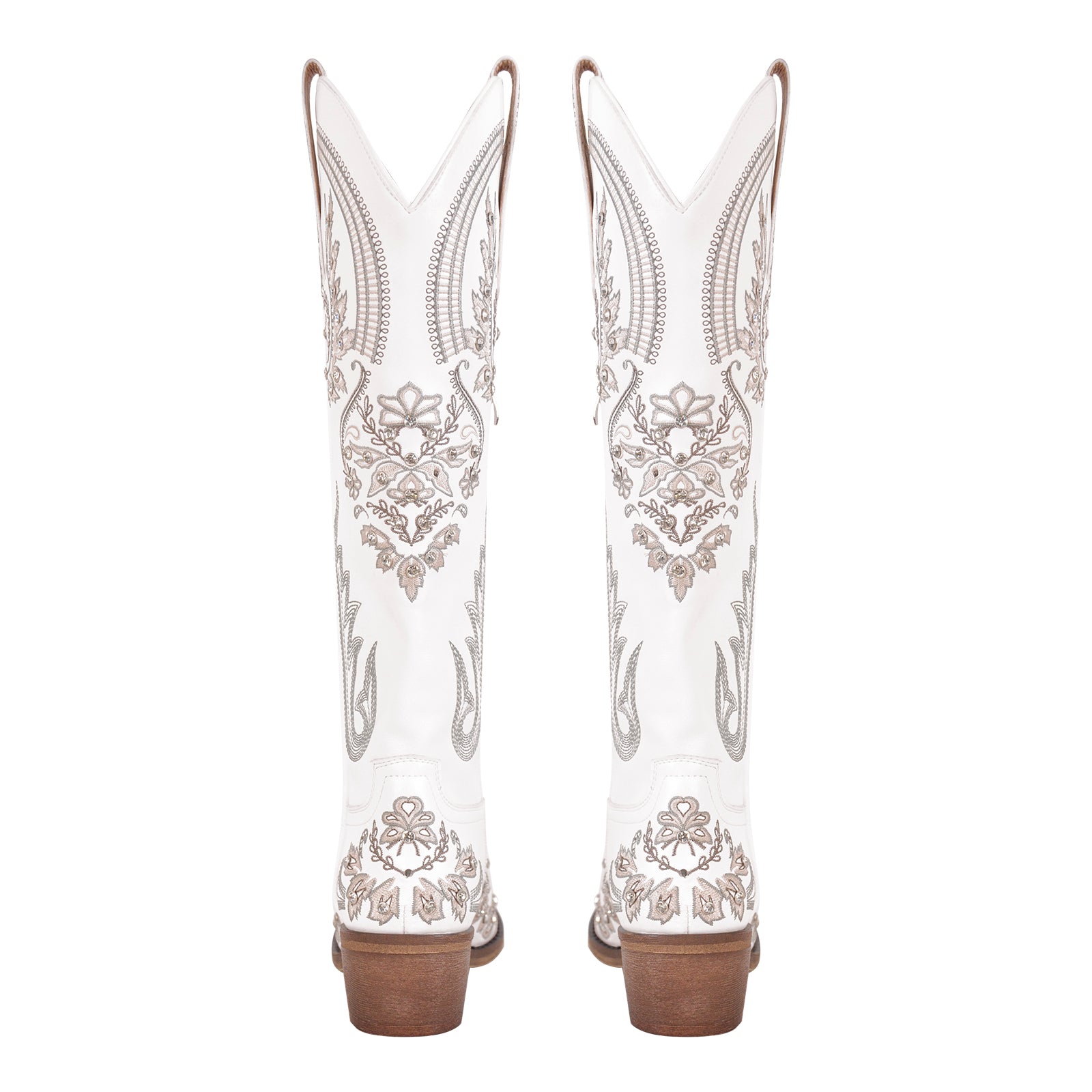 Brown Embroidered Knee High White Western Boots – Missheel