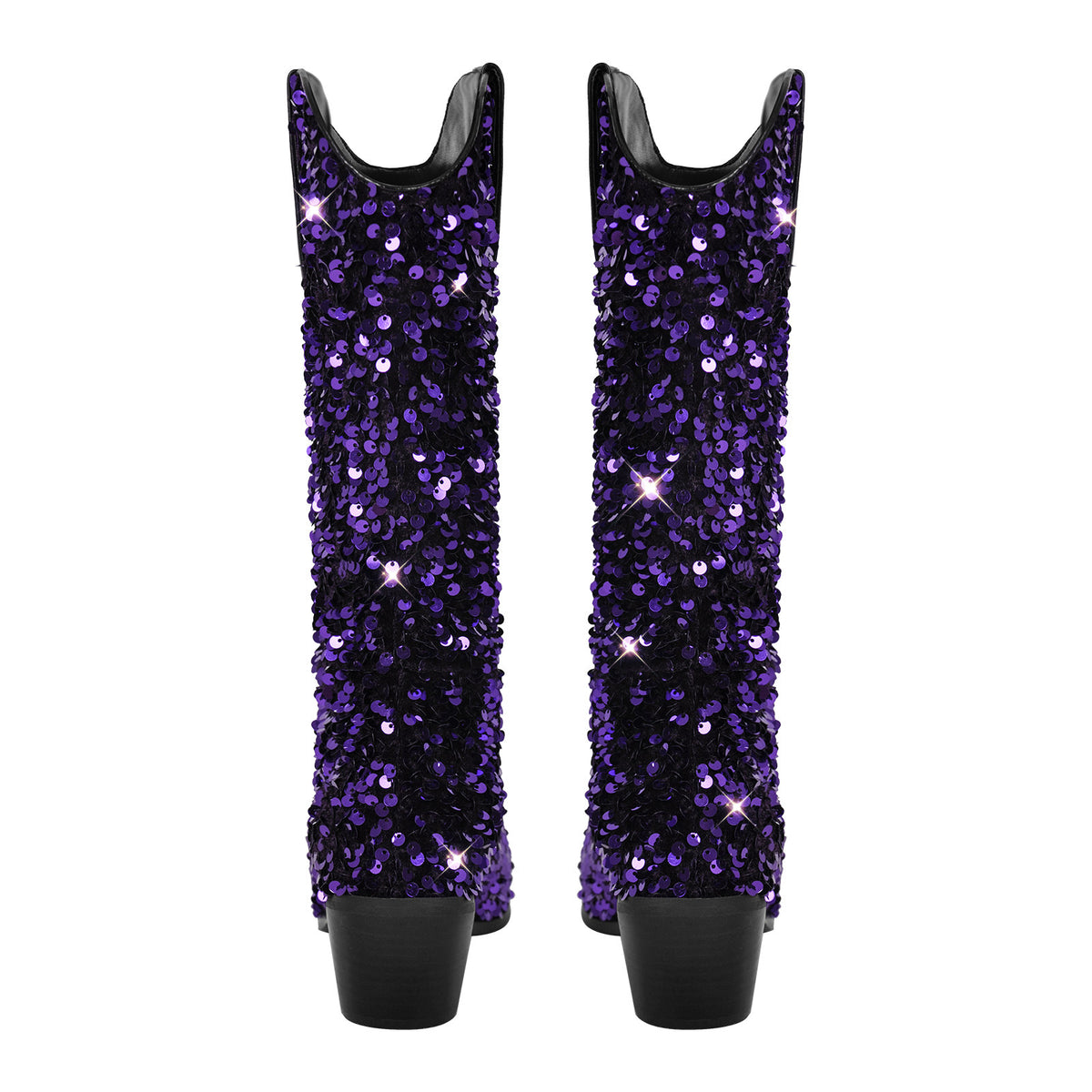 Sequins Round Toe Mid-calf Western Boots – Missheel