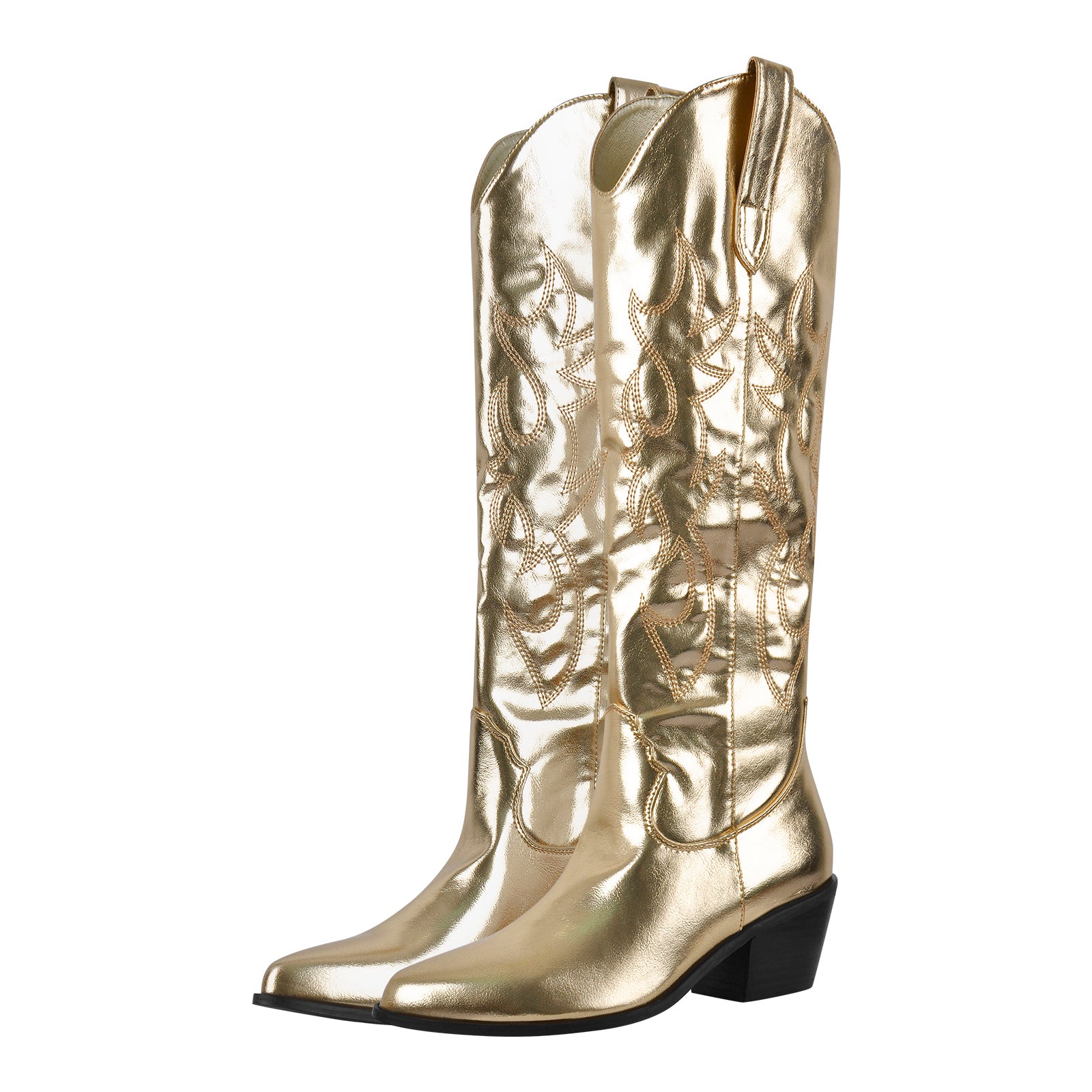White Embroidery Wooden Heel Western Boots – Missheel