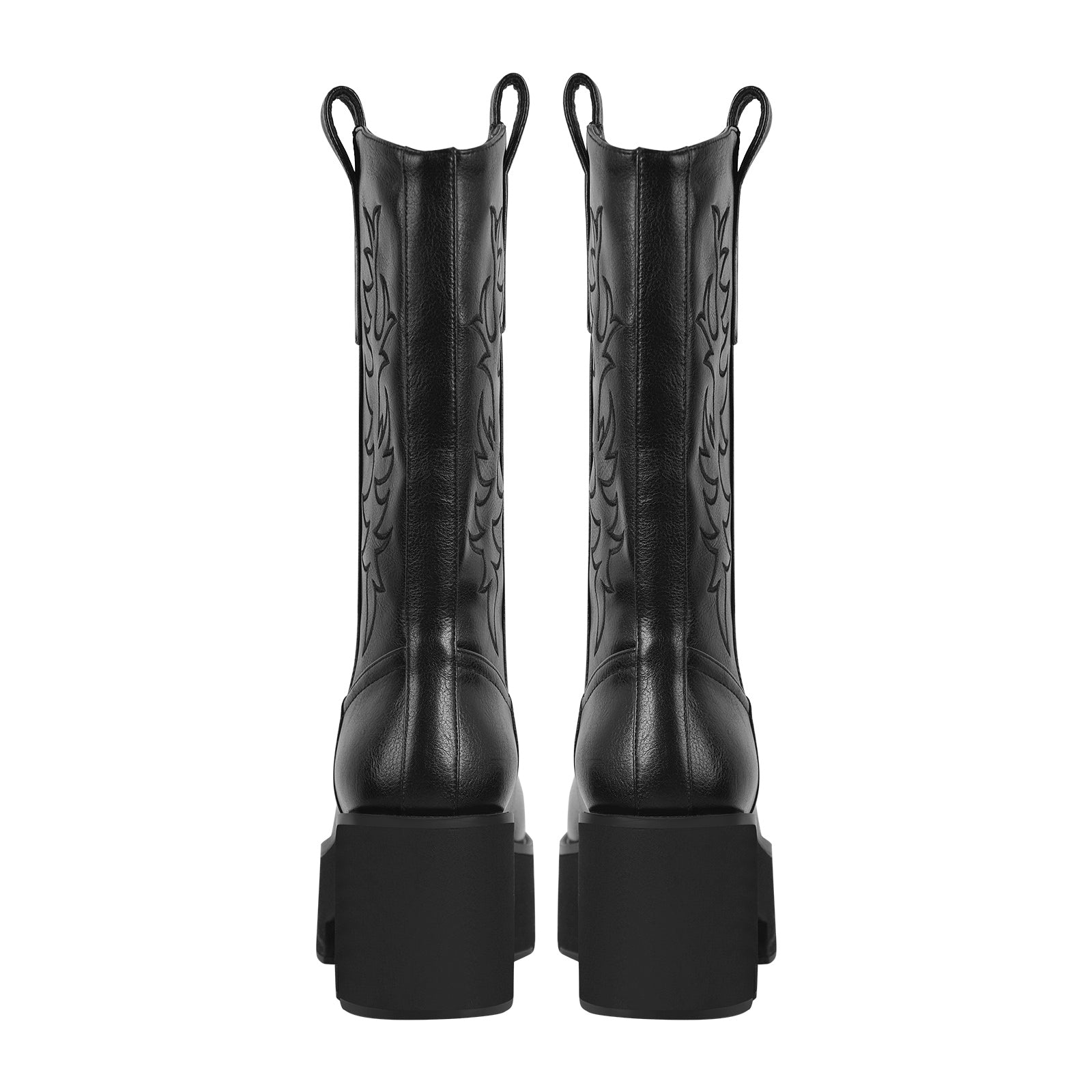Black Embroidery Western Mid-Calf Boots – Missheel